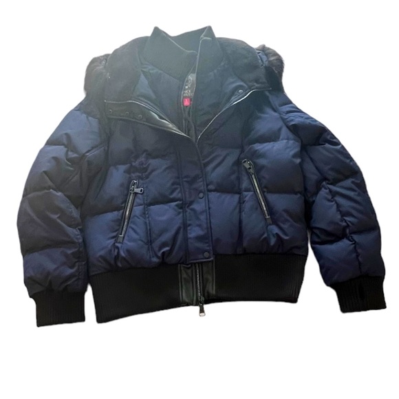 NWT Vince Camuto Quilted Down Fill Bomber Coat with Faux Fur Navy Black XL Women - Picture 4 of 16